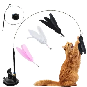 Cat Feather Wand Toy – Hands-Free Suction Cup Teaser